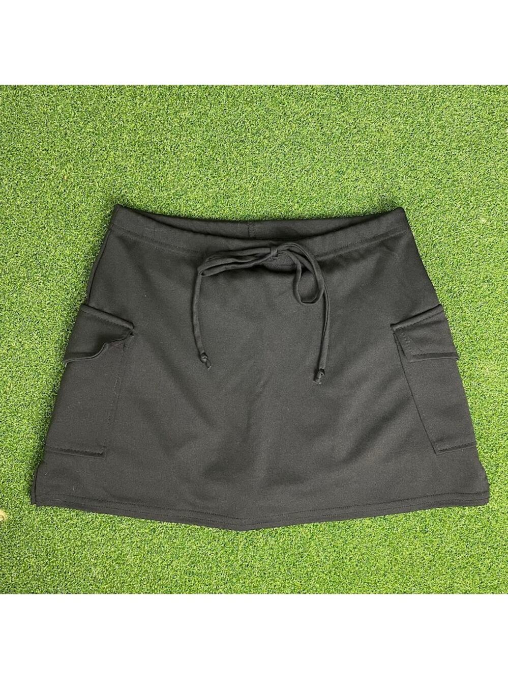 Vintage Y2K 2000s Rave City Black Mini Cargo Skort Sz S 24"